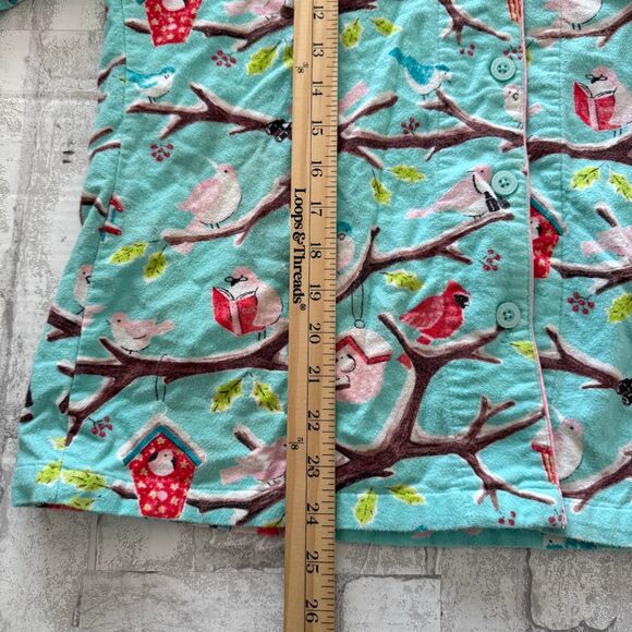 Nick & Nora Christmas Cardinal Birdhouse Flannel Pajama Set Blue Holiday Sz M - Picture 6 of 12